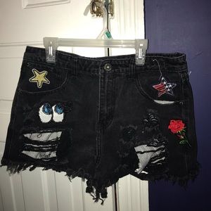 Black denim shorts